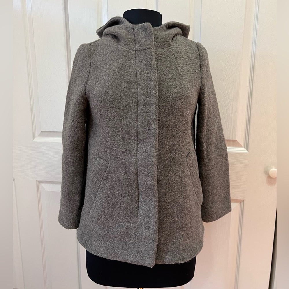 Zara Basic Hooded Zip Down Wool Blend Jacket Coat - image 2